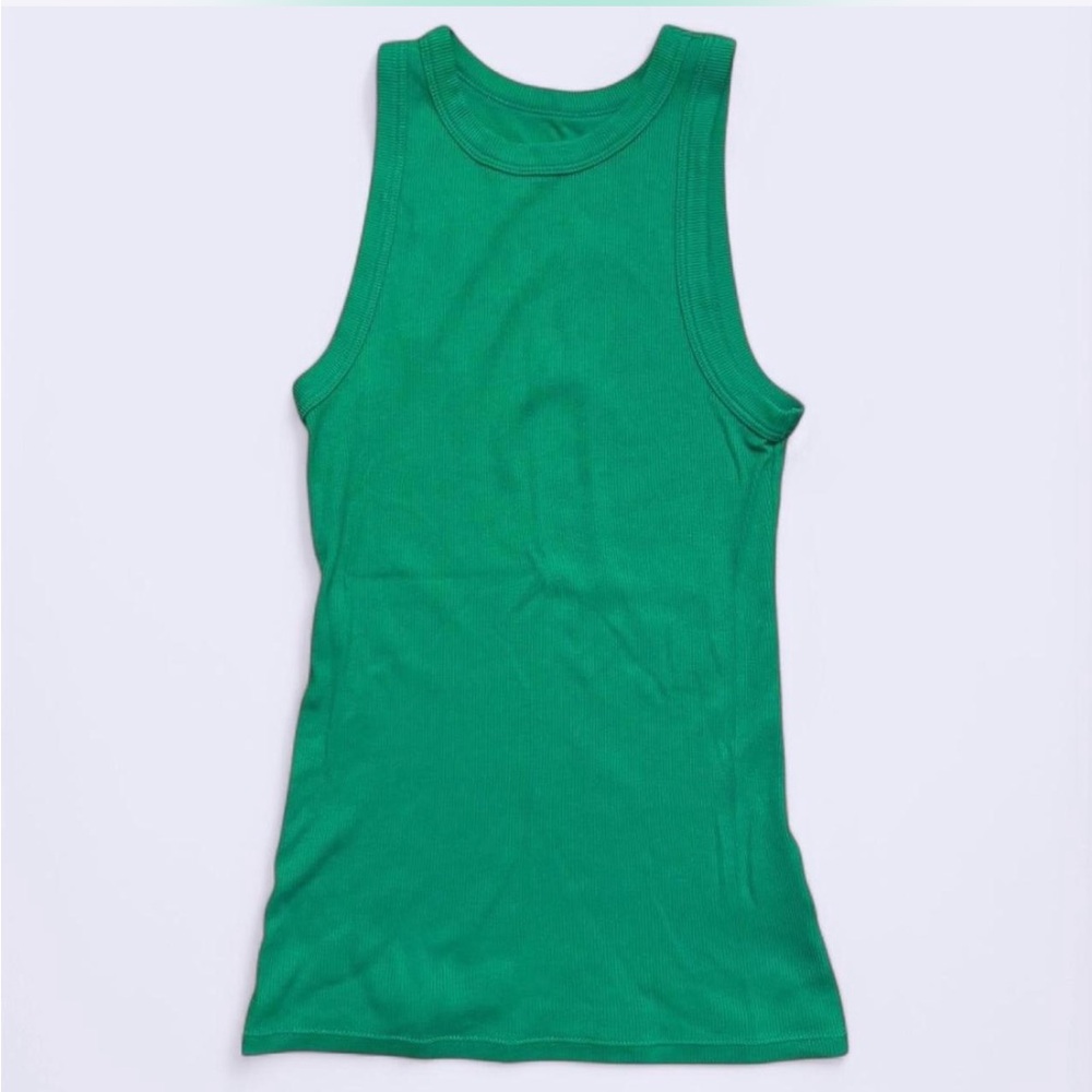 Green Ribbed Sleeveless Women's Top